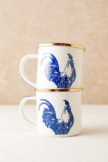 Taza pequeña con asa gallo azul