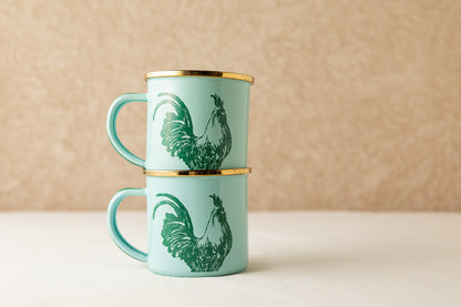 Taza pequeña con asa gallo verde