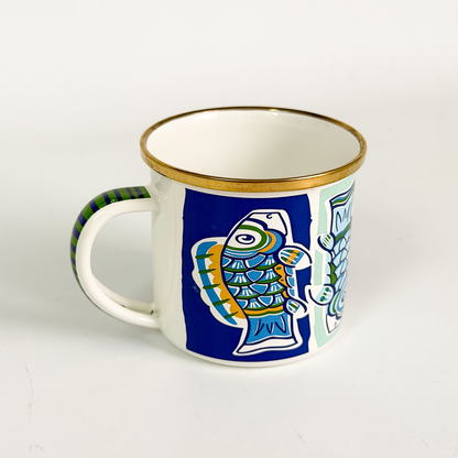 Taza pequeña con asa peces