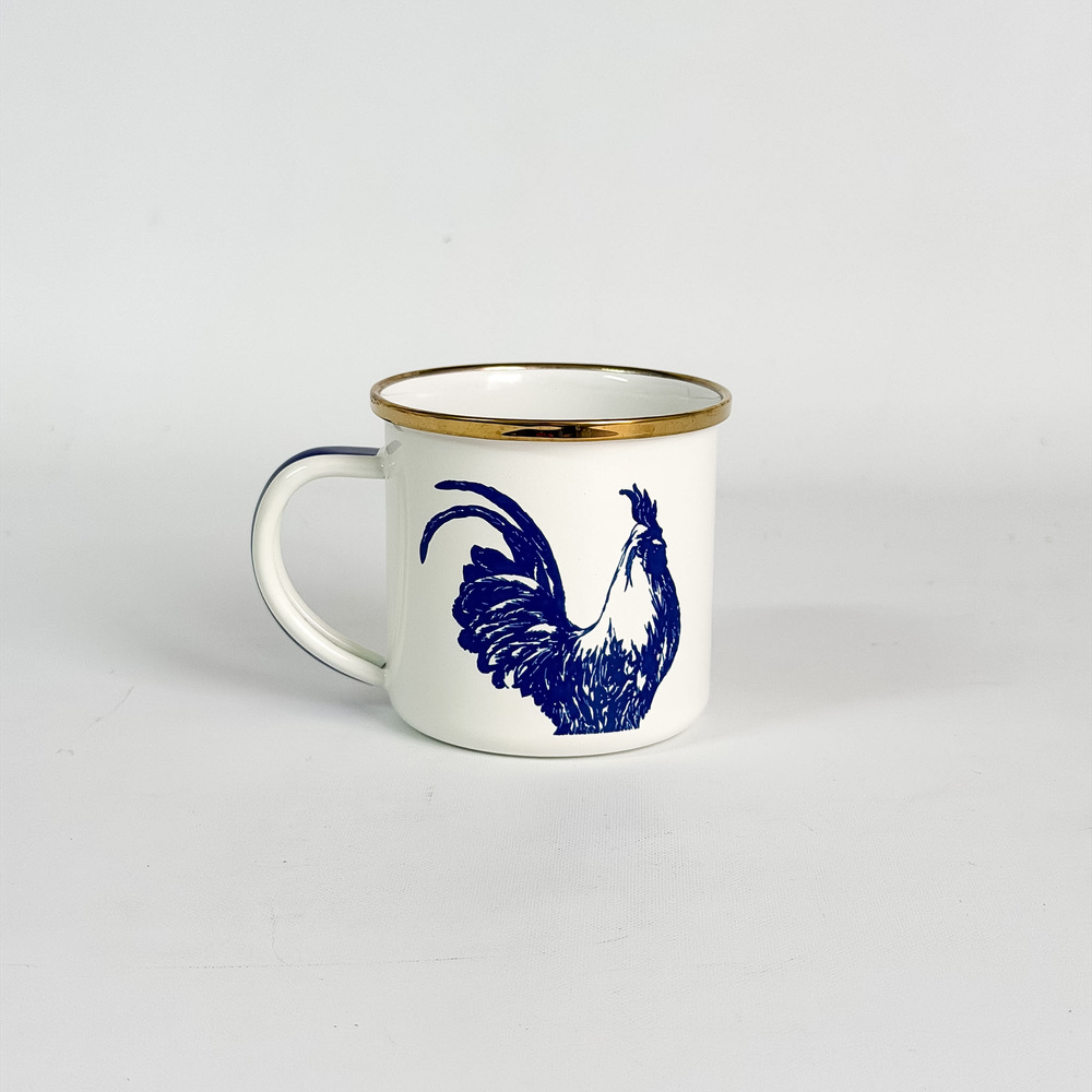 Taza pequeña con asa gallo azul