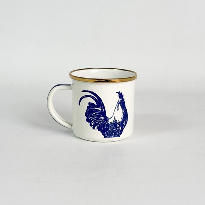 Taza pequeña con asa gallo azul