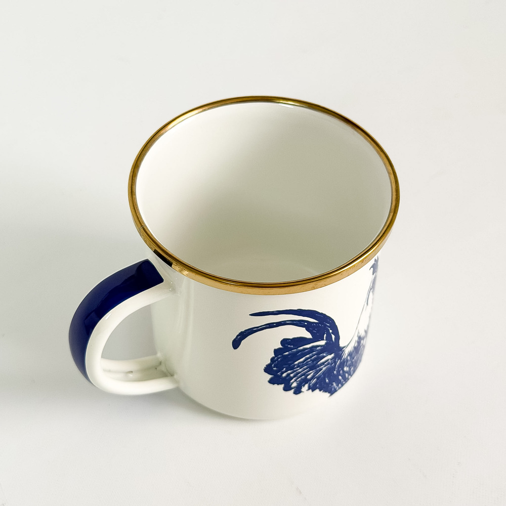Taza pequeña con asa gallo azul