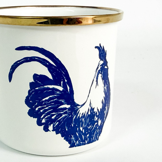 Taza pequeña con asa gallo azul