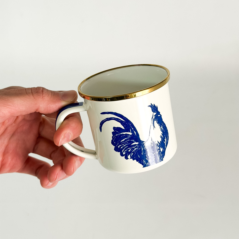 Taza pequeña con asa gallo azul