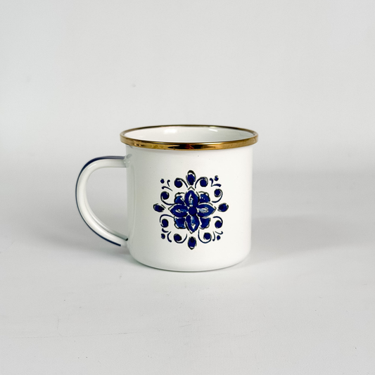 Taza pequeña con asa flores azules