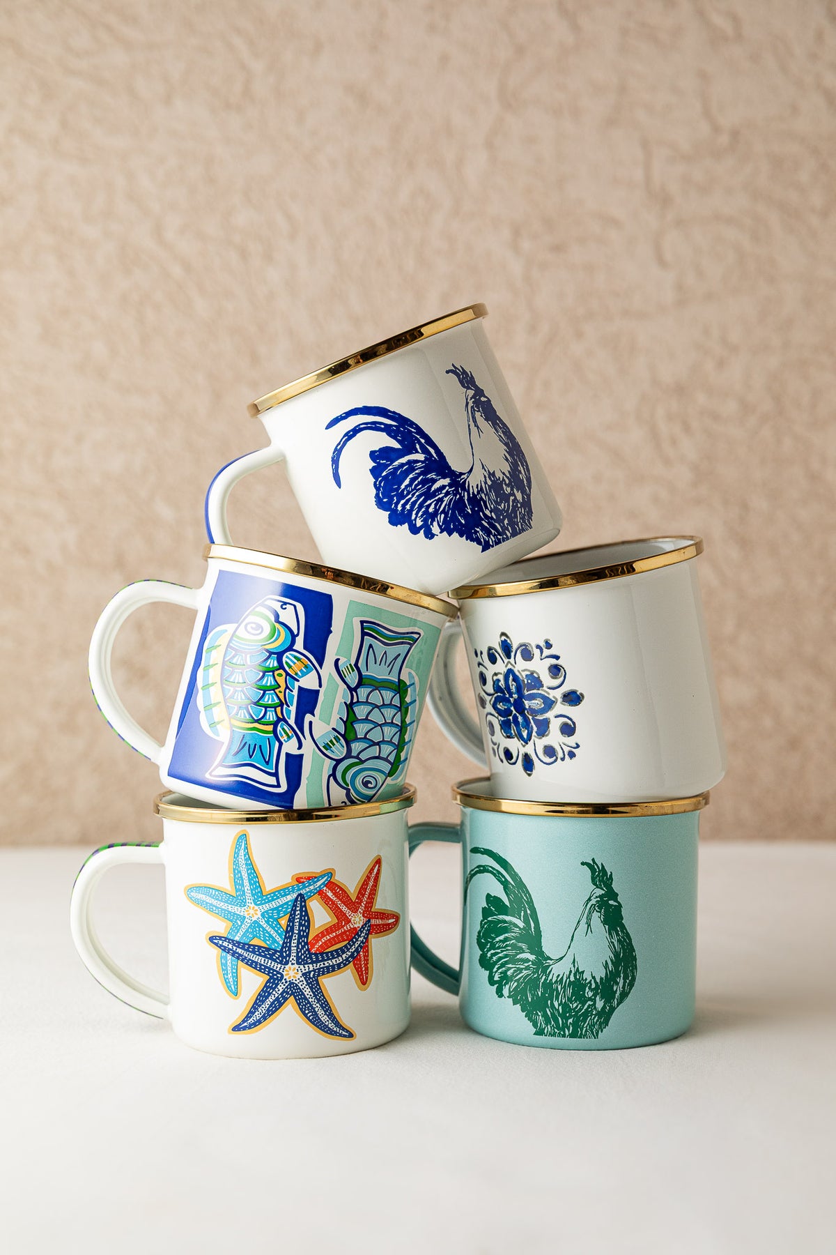Taza pequeña con asa gallo azul