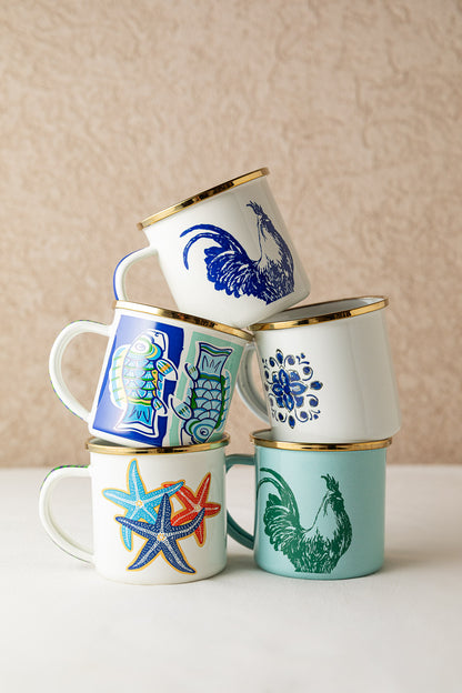 Taza pequeña con asa gallo azul