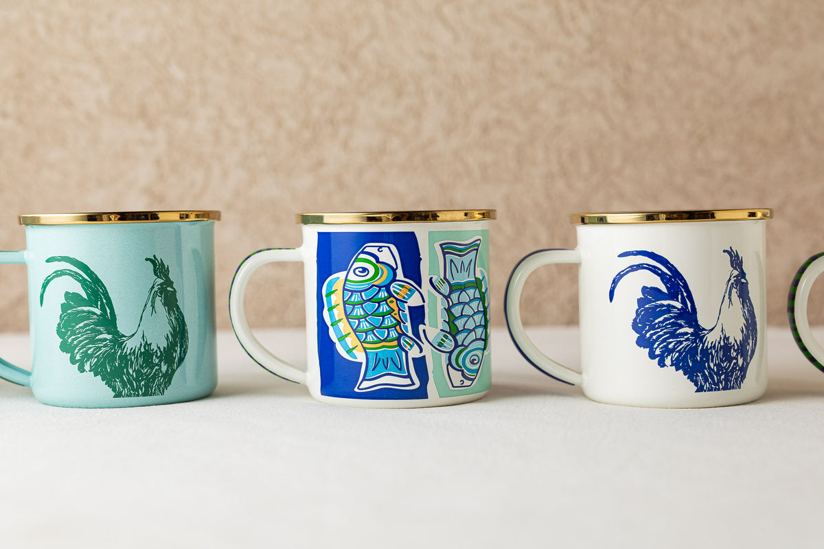 Taza pequeña con asa gallo verde
